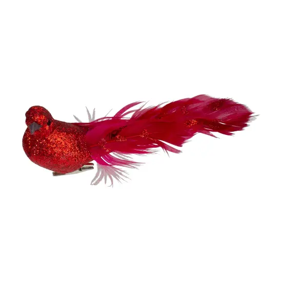 Northlight Glittered Bird With Feather Tail Christmas Clip On Ornament - 7" - Red {4}