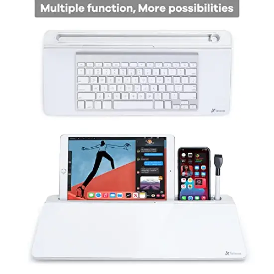 Desk Whiteboard Dry Erase Glass Whiteboard, Varhomax Desktop White Board with Storage to-do List Memo Notepad Desktop Buddy Keyboard Stand for Home Office and School Accessories Supplies (White) {4}