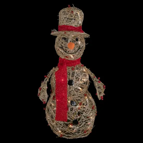 Northlight Lighted Glittered Snowman and Berries Outdoor Christmas Decoration - 28" Gold {4}