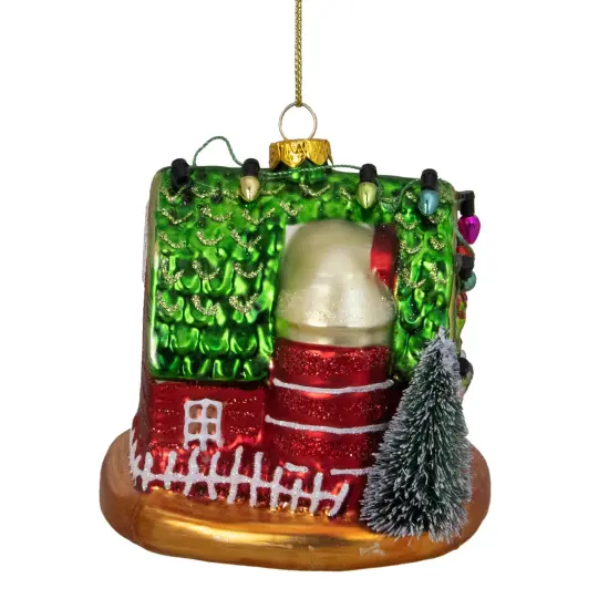 Northlight 4" Festive Red and Green Barn with Roof Glass Christmas Ornament {5}