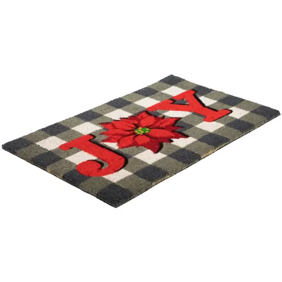 Northlight Gray and Red Poinsettia "Joy" Christmas Natural Coir Outdoor Doormat 18" x 30" {6}