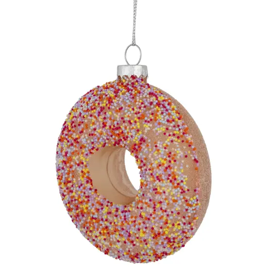 Northlight 4.75" Pink Frosted Doughnut Glass Christmas Ornament {4}