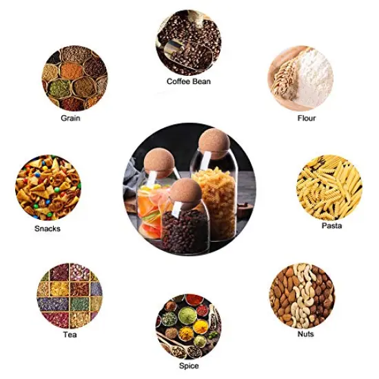 MOLFUJ 550ML/18Oz Glass Storage Container with Ball Cork, Cute Decorative Organizer Bottle Canister Jar with Air Tight Wood Lid for Food, Coffee, Candy, Bathroom Apothecary Cotton Swab Qtip Holder {3}