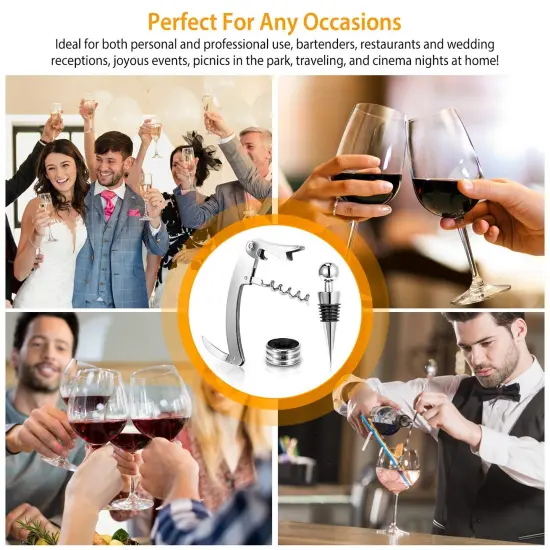 3Pcs Corkscrew Bottle Opener Set Tool - Foil Cutter Drip Collar Protector Cork Stopper Wine Bottle Cap Opener {4}