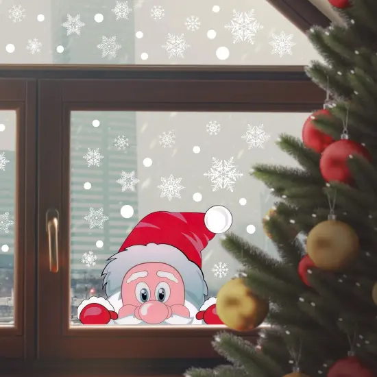 Wrapables Snowflake Window Clings Decal Stickers, Christmas Winter Decoration for Glass Windows 3pc Santa + Deer {3}