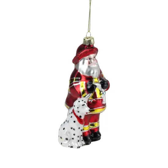 Northlight Fireman Santa Claus with Dalmatian Glass Christmas Ornament - 5" - Red and White {4}