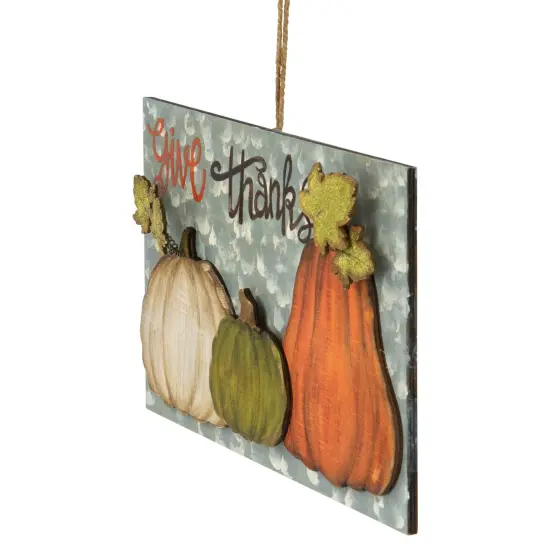 Northlight 16.5" "Give Thanks" Fall Harvest Pumpkin Wall Sign Orange {4}