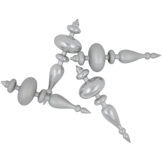Northlight Commercial Size 2-Finish Christmas Finial Shatterproof Ornaments - Silver -12" - 4ct {4}