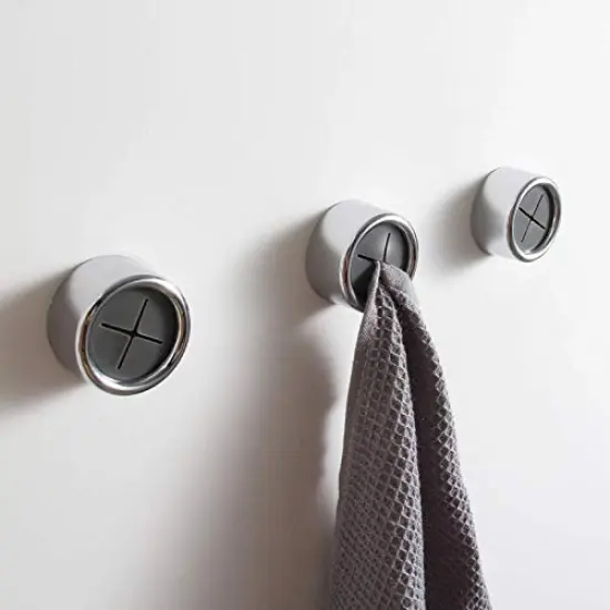 KAIYING Kitchen Towel Hooks Round Self Adhesive Dish Towel Holder Wall Mount Hand Towel Hook Tea Towel Rack Hanger for Cabinet Door (3Pcs_Grey) {1}