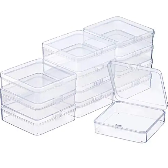 12 Pack Clear Plastic Beads Storage Containers Box with Hinged Lid for Beads and More (3.70 x 3.70 x 1.18 Inch) {2}