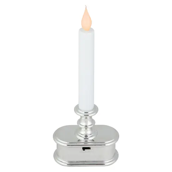Northlight LED Lighted Window Candle with Base - 9.25" - White and Silver {4}