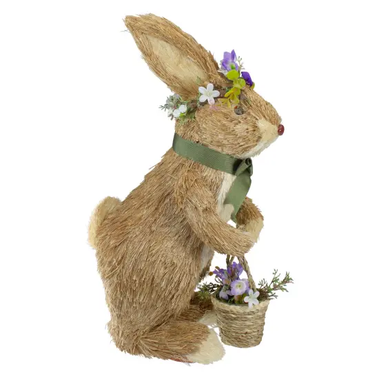 Northlight 15" Brown Sisal Bunny Rabbit with Basket Easter Figure {5}