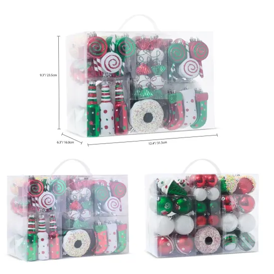 R N' D Toys Candycane Ornament Set &ndash; Christmas Candy Cane Shatterproof Balls and Candy Hanging Ornaments for Indoor or Outdoor Christmas Tree, Holiday Party, Home D&eacute;cor - 82 Piece Set (Red, Green & White) {2}