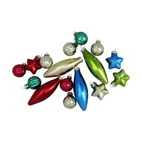 Northlight Shiny Shatterproof Finial and Star Christmas Ornaments - 4" (100mm) - Multi - 16ct Red {4}