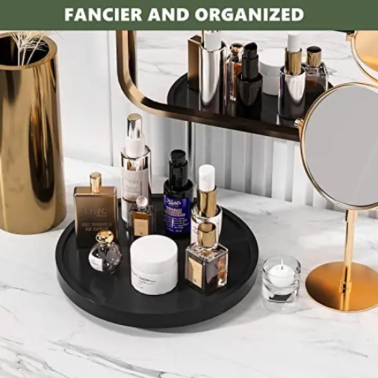 Turntable Vanity Tray 10 Inch for Perfume Candle, Bamboo Kitchen Sink Countertop Organizer for Keep Glass, Sponge and Soap Bathroom Organizer Coffee Table Decorative Tray Black {6}