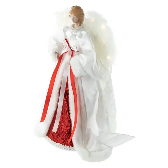 Northlight 14" White and Red Angel with Lighted Wings Christmas Tree Topper {5}