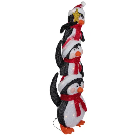 Northlight 41" Lighted Stacked Penguin Family Outdoor Christmas Decoration Black {6}