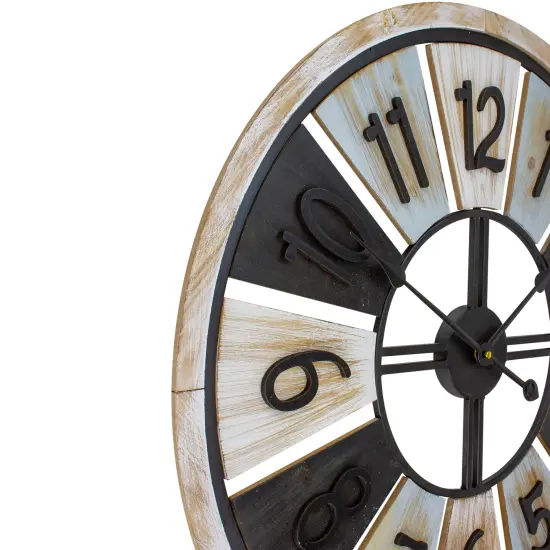 Northlight 28" Multi-Tonal Whitewashed Round Wall Clock Black {5}