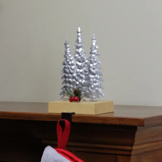 Northlight Galvanized Christmas Trees with Wooden Base Stocking Holder - 8.5" Silver {4}