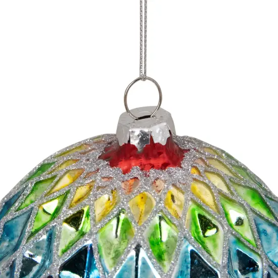 Northlight Glittered Harlequin Christmas Glass Ball Ornament - 3.75" - Rainbow Multi {4}