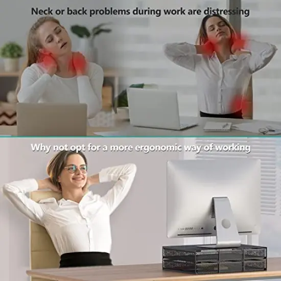 WALI Monitor Stand with Storage, Laptop Stand with Drawers Storage, Desk Organizer and Accessories for Office, Home, School, (STT006-B), Black {5}