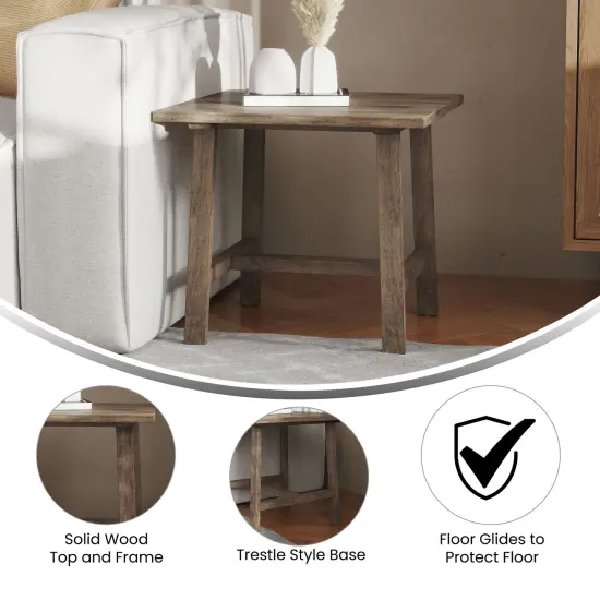 Merrick Lane Mabel Farmhouse Trestle End Table, Solid Wood Rustic Accent Table Dark Gray {8}