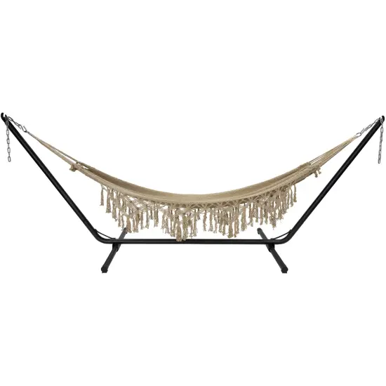 Northlight Macrame Hammock with Patterned Tassels - 78" x 31" - Brown {7}