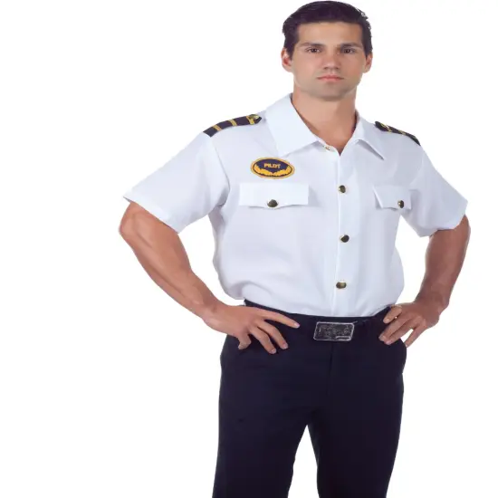 Men's White Pilot Aviation Costume Shirt {1}