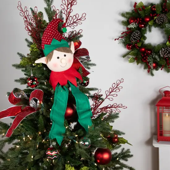 Northlight 16" Plush Red and Green Elf Christmas Tree Topper, Unlit {4}