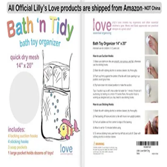 Lilly's Love Bath Toy Storage - Large 14 x 20 inch Bathtub Toy Holder + 2 Locking Hooks, Quick Dry & Easy for Kids to Put Bath Toys Away {2}