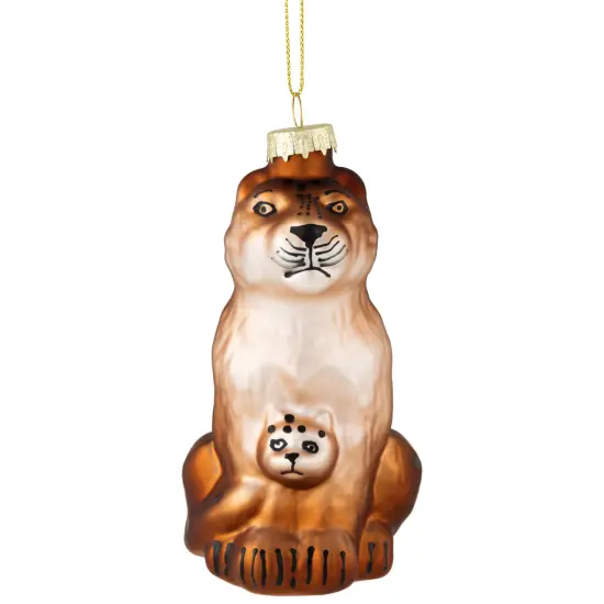 Northlight 4" Glittered Jaguar and Cub Glass Christmas Ornament Brown {1}