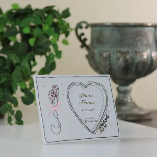 Roman Porcelain "25 Years" Picture Frame - for 4" x 4" Photo - 7.25" White {4}