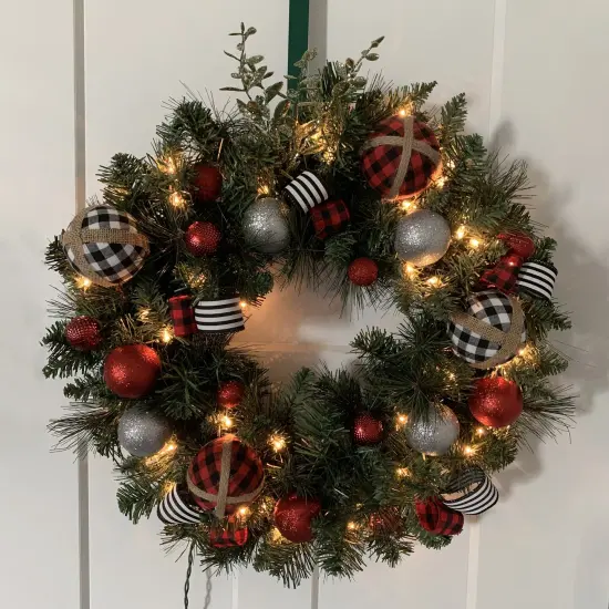 Northlight Mixed Beaver Pine Artificial Christmas Wreath - 24" - Clear Lights Green {5}