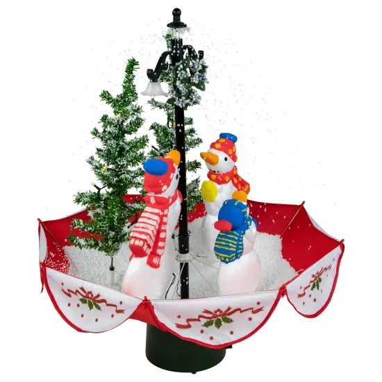 Northlight 30" Musical Lighted Snowing Snowman Family in Umbrella Base Christmas Decoration Red {4}