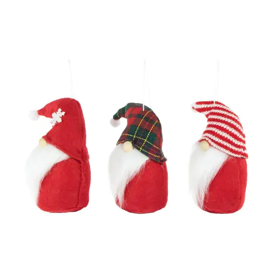 Northlight Plush Gnomes Christmas Ornaments with Striped, Plaid and Snowflake Hats - 4.5" Red {5}
