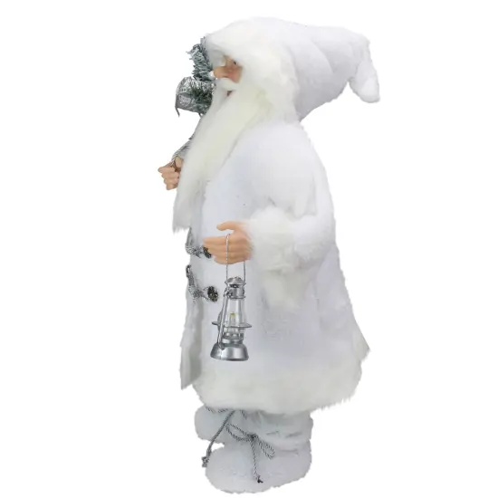 Northlight 24" White Silver Santa Claus with Lantern Christmas Figure {4}