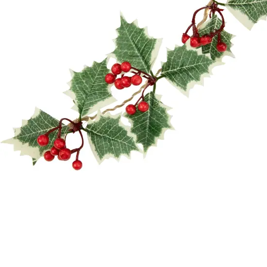 Northlight Pre-lit LED Battery Operated Holly and Berry Christmas Garland - 3.5' - Warm White Green {4}