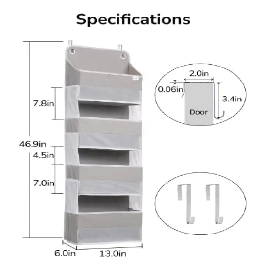 ULG Over Door Organizer with 4 Large Pockets 6 Mesh Side Pockets, 33 lbs Weight Capacity Hanging Storage Organizer with Clear Window for Baby Kids Toys, Diapers, Grey?1 Pack, 4 Layers {4}