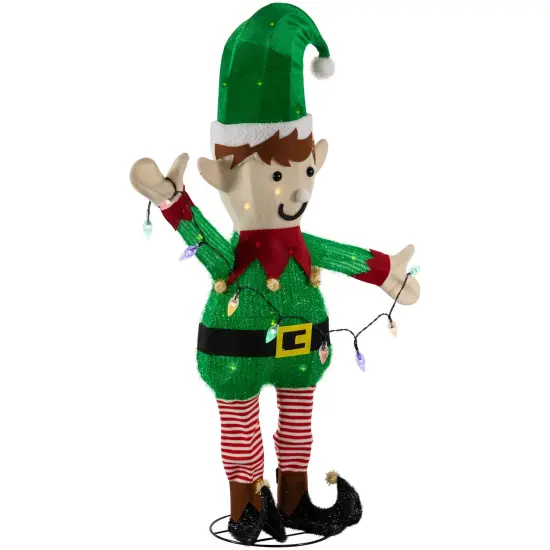 Northlight 34.25" LED Lighted Elf Holding Christmas Lights Outdoor Yard Decoration Green {6}