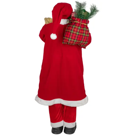 Northlight 48" Santa Claus with Teddy Bear and Gift Sack Standing Christmas Figure Red {6}