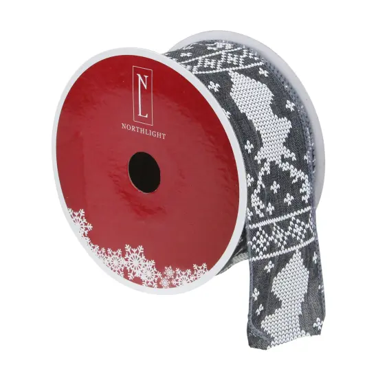 Northlight Gray and White Nordic Reindeer Christmas Wired Craft Ribbon 2.5" x 16 Yards {4}