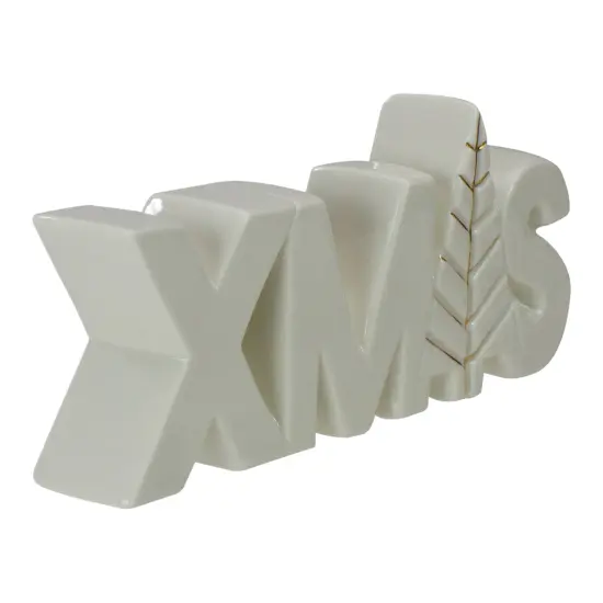 Northlight Lettered "XMAS" Tree Ceramic Christmas Sign - 8" - White and Gold {6}