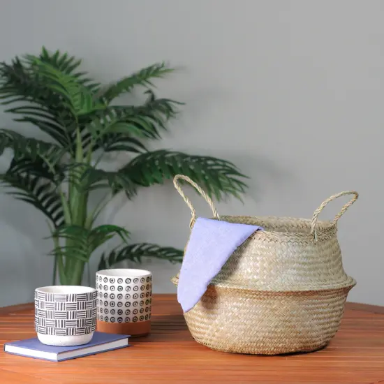 Northlight 15" Brown Seagrass Wide Belly Wicker Basket with Handles {4}