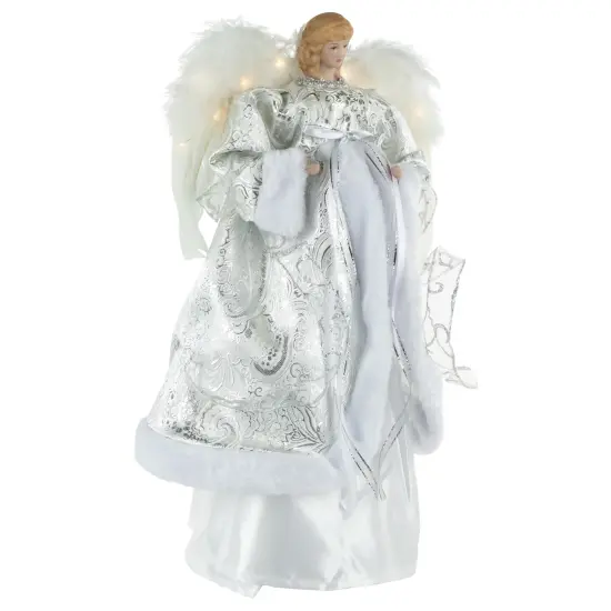 Northlight 18" Lighted White and Silver Angel in a Dress Christmas Tree Topper - Warm White Lights {4}