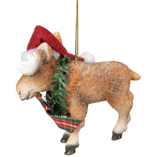 Northlight 3.5-Inch Moose Wearing Santa Hat and Plaid Bow Christmas Ornament Brown {4}