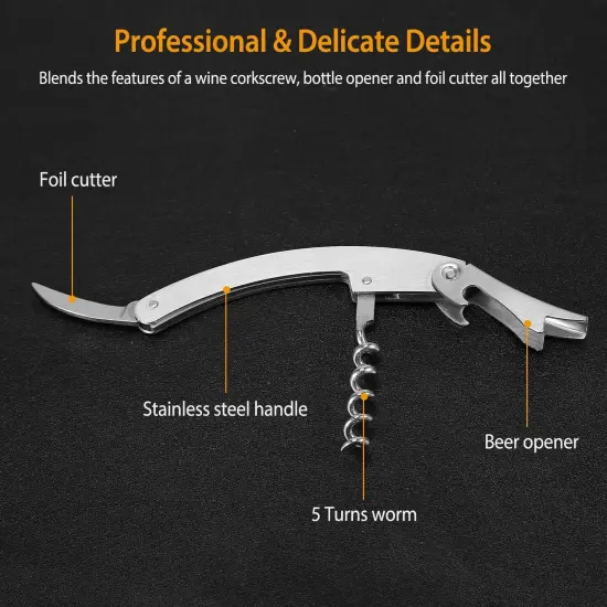 3Pcs Corkscrew Bottle Opener Set Tool - Foil Cutter Drip Collar Protector Cork Stopper Wine Bottle Cap Opener {5}