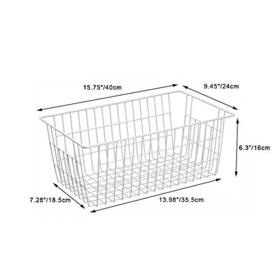 SANNO Freezer Baskets Wire Storage Baskets Closet Baskets Bin Farmhouse Organizer Storage Bins Organization Storage for Home, Office, Bathroom, Pantry -Set of 2, 15.7" {5}