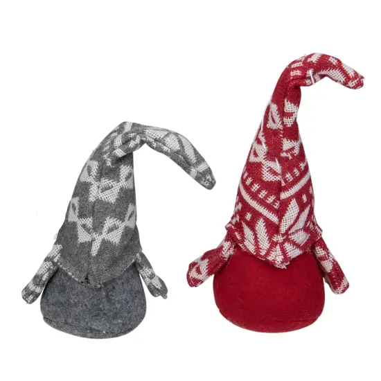 Northlight Gnomes with Nordic Hats Christmas Ornaments - 7" - Red and Gray - Set of 2 {5}