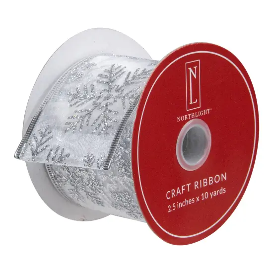 Northlight Sheer Silver Snowflake Christmas Wired Craft Ribbon 2.5" x 10 Yards {4}