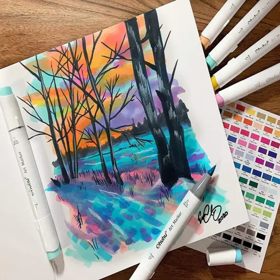 Ohuhu Oahu 160 Colors Alcohol Markers + 8.3"x8.3" Sketchbook Marker Paper Pad {2}